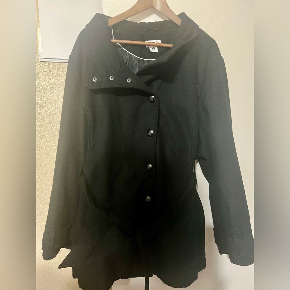 Celebrity Pink Black Trench Coat Sz3X Minimalist Winter Quiet Luxury Workcore